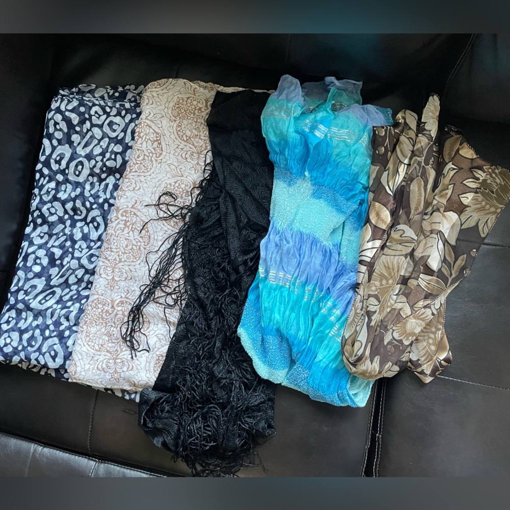 5 shawls in a variety of patterns/colors